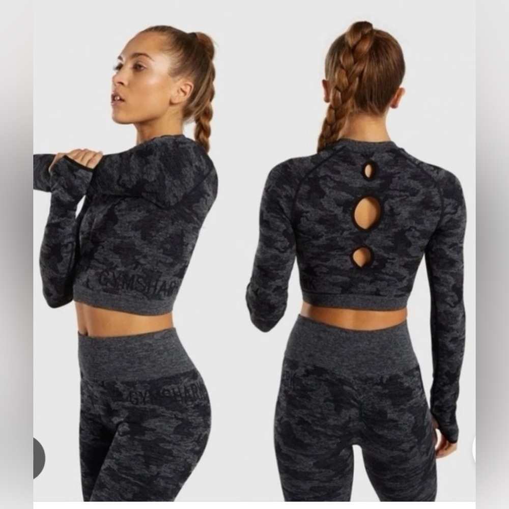 Gymshark Charcoal Camouflage Long Sleeve Crop Top